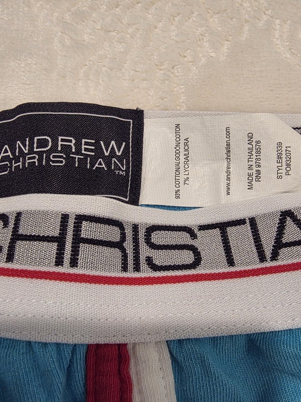 Andrew Christian Men’s Light Tel & Red Modal Trunk - Picture 3 of 10